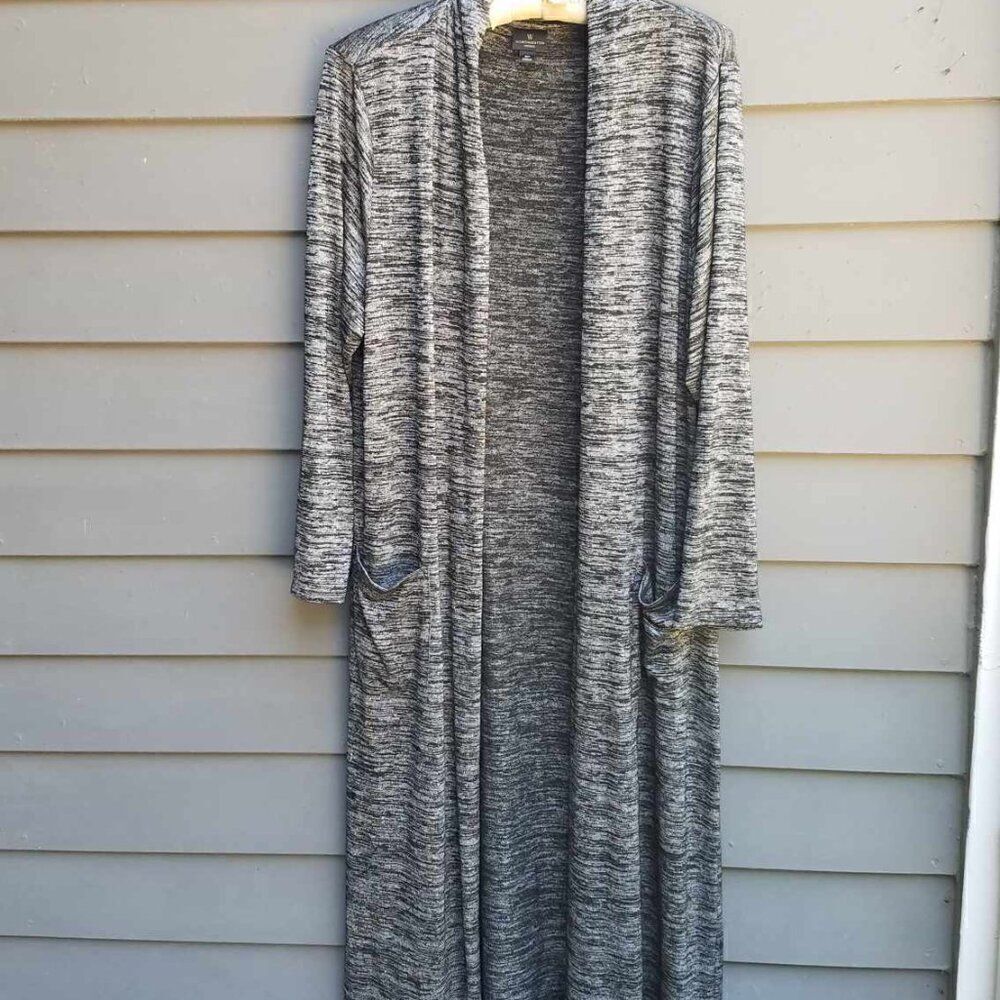 Worthington Maxi Black Gray Marled Open Front Cardigan size OX